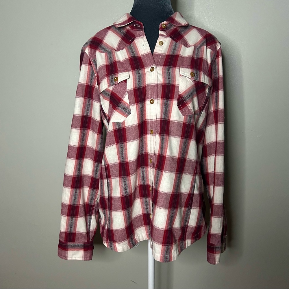 Red and White Plaid Button-Up Shirt
